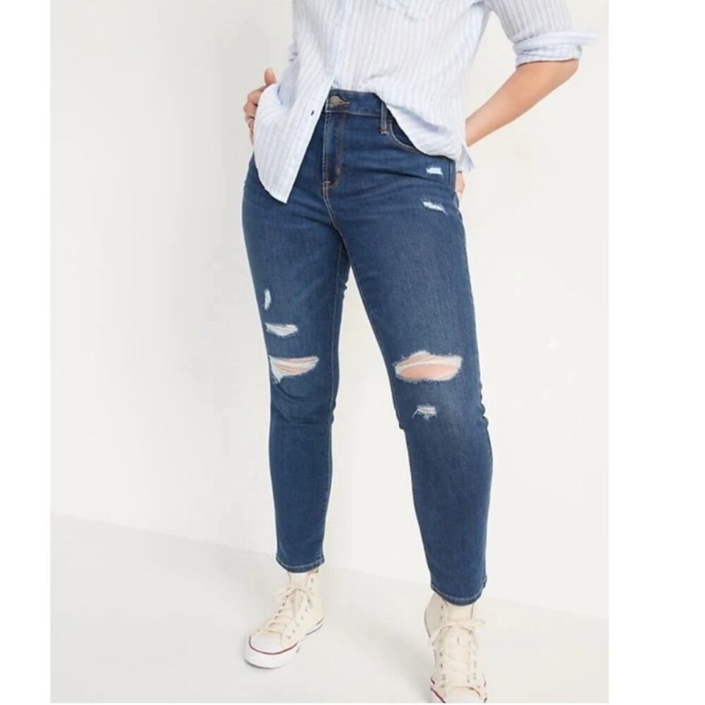 Old Navy Power Straight Jeans Distressed Medium Wash